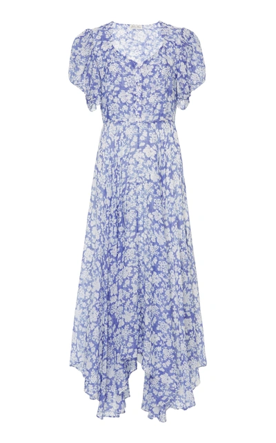 Loveshackfancy Coralie Floral-print Cotton And Silk-blend Maxi Dress In Blue