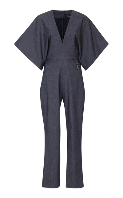 Cushnie Et Ochs Deep-v Kimono-sleeve Skinny Denim Jumpsuit In Navy