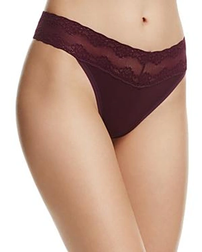 Natori Bliss Perfection Lace-trimmed Thong, Tulle In Plum Velvet