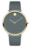 MOVADO ULTRA SLIM MUSEUM DIAL LEATHER STRAP WATCH, 40MM,0607136