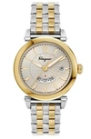 Ferragamo Feroni Champagne Stainless Steel Bracelet Watch In Two Tone