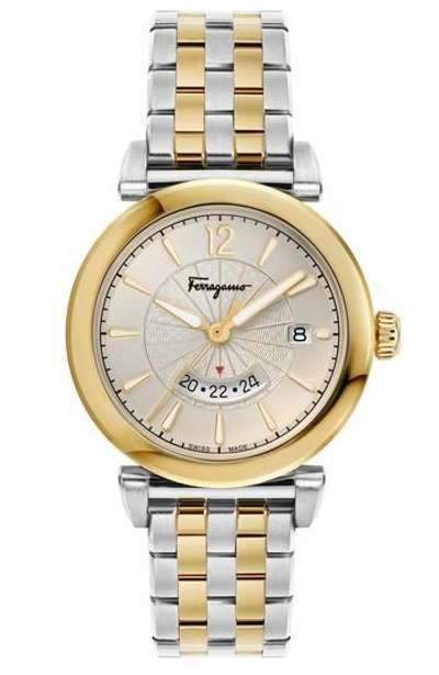 Ferragamo Feroni Champagne Stainless Steel Bracelet Watch In Two Tone