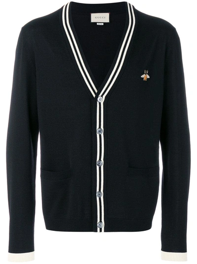 Gucci Black Embroidered Bee Patch Cardigan In 1831 Blkmlk
