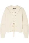 ISABEL MARANT LACY LACE-UP POINTELLE-KNIT COTTON-BLEND SWEATER