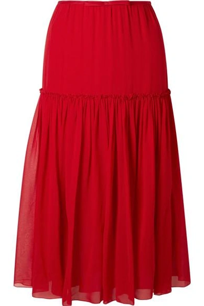 Giambattista Valli Gathered Silk-chiffon Midi Skirt In Rosso