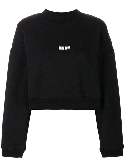 Msgm Cropped Logo Sweatshirt In Black