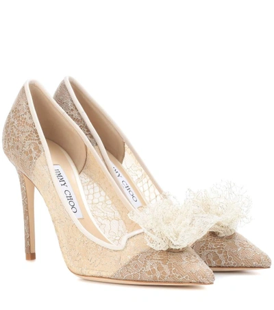 Jimmy Choo Estelle 100 Champagne スパークルレース・ポインテッド トゥ パンプス In Gold