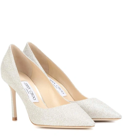 Jimmy Choo Glitter Stiletto Pumps In Platinum Ice