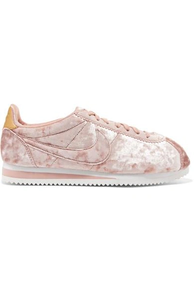 Nike Classic Cortez Crushed-velvet Trainers In Antique Rose