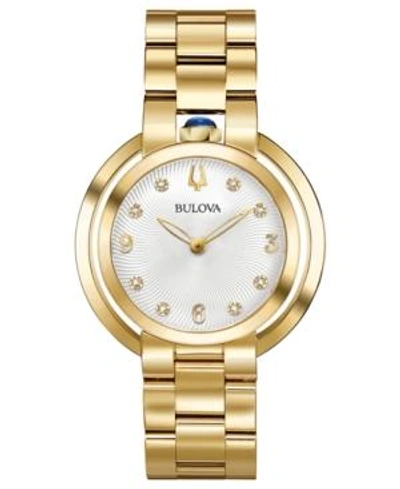 Bulova Women's Rubaiyat Diamond-accent Gold-tone Stainless Steel Bracelet Watch 35mm In White