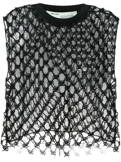 Off-white Sleeveless Crochet-lace Cropped Gym Tank In Black