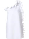 Msgm One-shoulder Ruffle-trimmed Crepe Dress In White