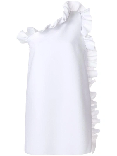 Msgm One-shoulder Ruffle-trimmed Crepe Dress In White