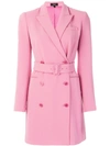 Theory Double-breasted Belted Admiral Crepe Blazer Dress In Pink