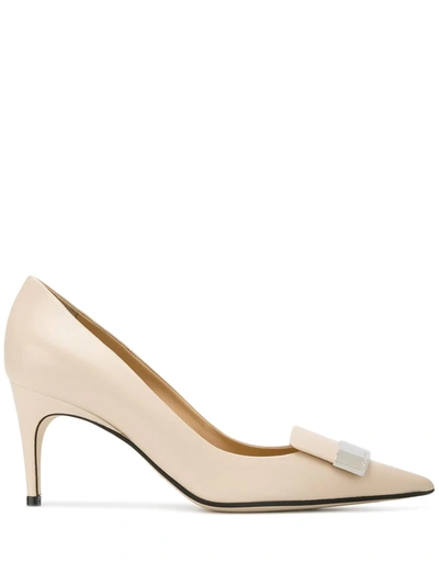 Sergio Rossi Sr1 75 Embellished Patent-leather Pumps In Neutral