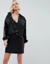 N12H JETSET CROPPED DENIM SEQUIN SLEEVE JACKET - BLACK,C1702001