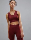 IVY PARK ACTIVE LOGO TAPED STRIPE BRA IN BURGUNDY - RED,29U39ORST