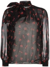 Miu Miu Black Georgette Blouse With Strawberry Print In Black