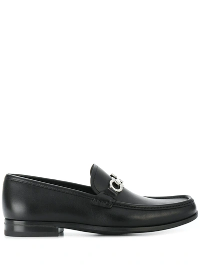 Ferragamo Gancini Reversible Bit Loafers In Black