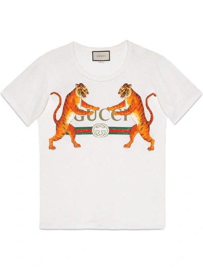 Gucci Oversized Printed Stretch-cotton Jersey T-shirt In White/orange