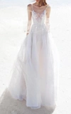 ALEX PERRY BRIDE ANNA LACE FLORAL EMBELLISHED GOWN,B005