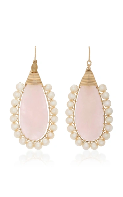 Beck Jewels Rose Lolita Gold-filled Rose Quartz And Pearl Earrings In Pink