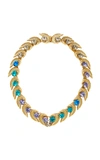 NICOLE ROMANO 18K Gold-Plated Leaf And Colored Crystal Necklace,1278-G