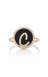 NAMES BY NOUSH M'O Exclusive: Treasure Disk Roman Initial Ring With Onyx Gemstone,TDRIROYGLETTER