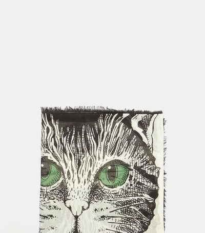 Gucci Mystic Cat Modal Silk Shawl In Black And Ivory In White