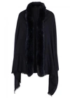 AMA PURE MIDNIGHT BLUE FUR-TRIMMED WOOL SCARF