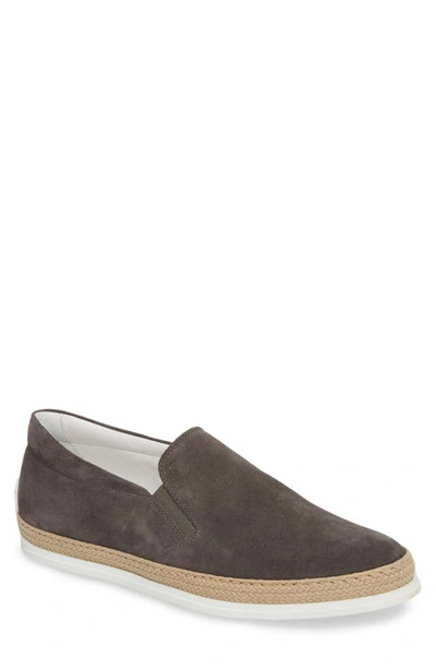 Tod's Suede Espadrille Slip-on Sneaker, Gray In Dark Grey