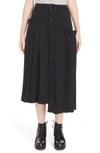 Y'S PLEATED BUTTON FRONT WOOL SKIRT,YE-S07-100