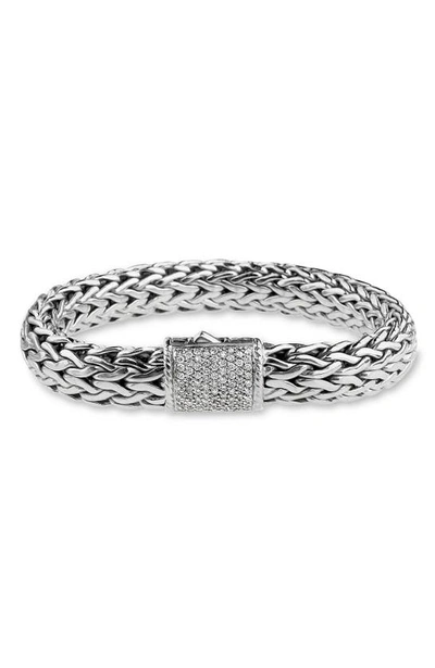 John Hardy Classic Chain Sterling Silver Large Bracelet With Diamond Pave In Metallic