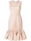 Prada Ruffle Hem Midi Dress - Neutrals In Neutrals