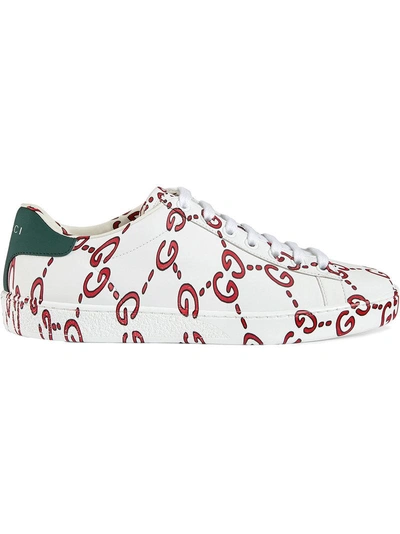Gucci Ace Gg Supreme Leather Sneakers In White