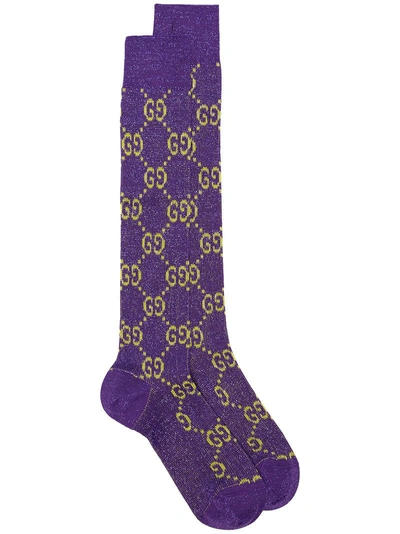 Gucci Gg Supreme Lurex Socks In Pink/purple
