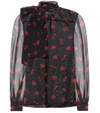 Miu Miu Black Georgette Blouse With Strawberry Print In Black