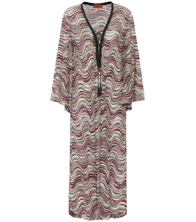 Missoni Long-sleeve Lace-up Side-slit Beach Dress In Multi