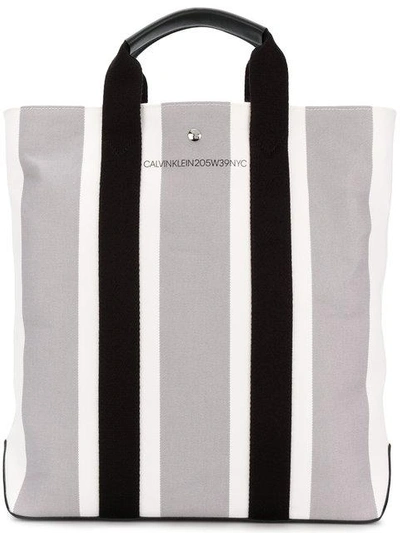 Calvin Klein 205w39nyc Striped Cotton Jacquard Tote Bag In White/grey