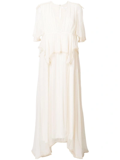 Chloé Cape-effect Silk-gauze Peplum Maxi Dress In Natural