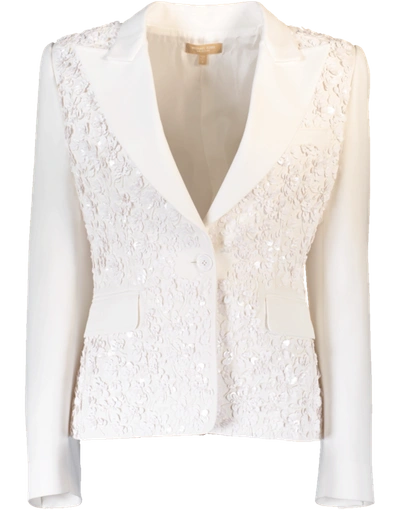 Michael Kors Embroidered Crepe Jacket In White
