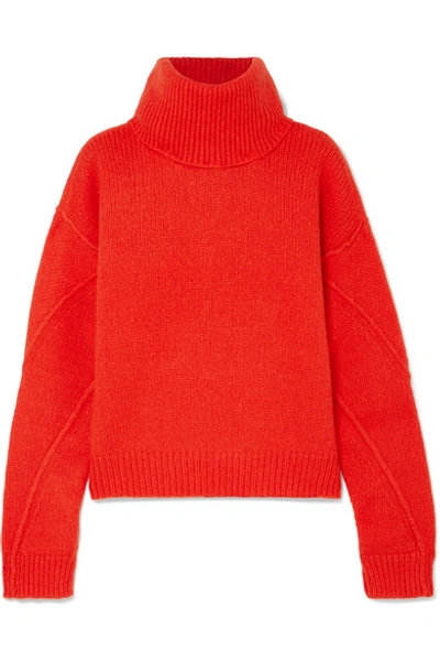 Tory Burch Eva Convertible Oversized Wool-blend Turtleneck Jumper In Bright Orange