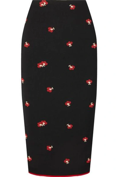 Victoria Beckham Floral-jacquard Pencil Skirt In Blk-red