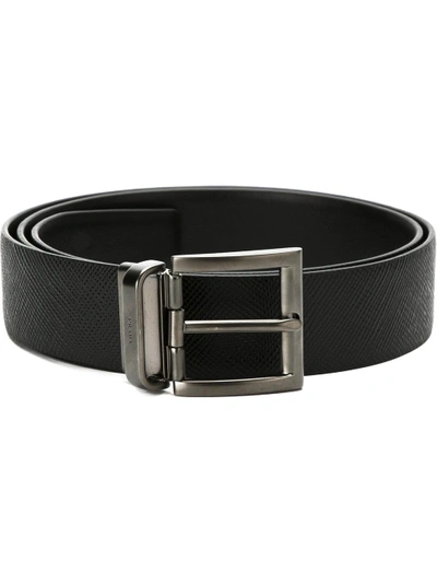 Prada Saffiano Cuir Leather Reversible Belt In Black
