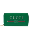 GUCCI GREEN LOGO LEATHER ZIP AROUND WALLET,4963170GCAT12476786