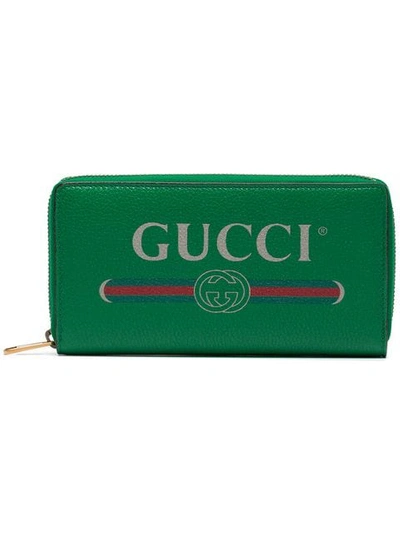 Gucci Green Logo Leather Zip Around Wallet In 8830 Green