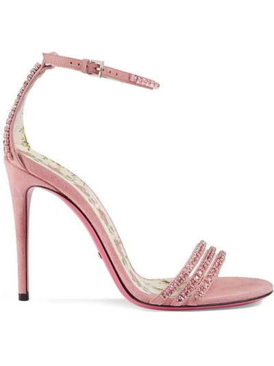 Gucci Ilse Crystal-embellished Ankle-wrap Sandal In Pink