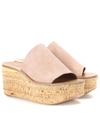 Chloé Camille Suede Wedge Slide Sandals In Blush