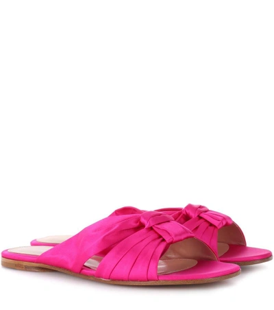 Gianvito Rossi Satin Bow Knot Slide Sandal In Pink