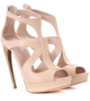 ALEXANDER MCQUEEN CURVED HORN-HEEL LEATHER SANDALS,P00302647